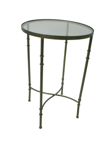 Table d'appoint ronde en métal avec plateau en verre, style nordique vintage. Accessoire de décoration.