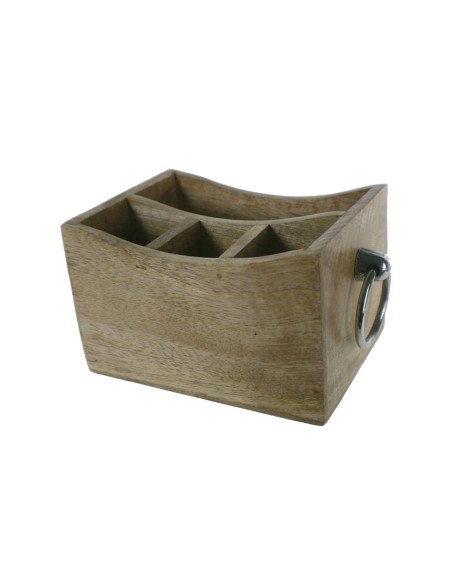 Caja contenedor organizador de madera con separadores y asas estilo vintage decoración hogar. Medidas: 13x25x16 cm.