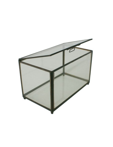 Caja joyero rectangular de cristal y perfilaría metálica color óxido decoración hogar estilo retro vintage. Medidas: 24x14 cm.