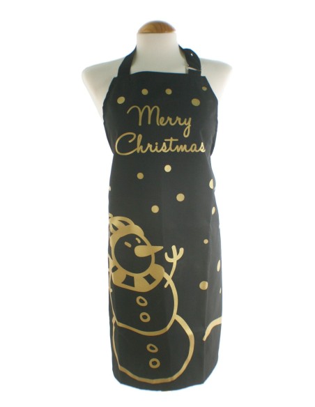 Delantal para cocina de Navidad anagrama Merry Christmas de color negro y peto ajustable. Medidas: 80x65 cm.