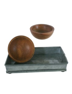 Plateau rectangulaire avec bols en bois naturel pour la décoration vitage et la vaisselle 2