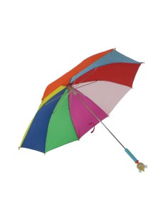 Parapluie enfant arc-en-ciel multicolore avec figurine en bois sur poignée pour garçon fille 2