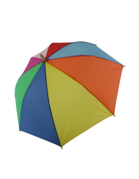 Paraguas infantil multicolor arcoíris con figura madera en asa para niño niña. Medidas: 75xØ90 cm.