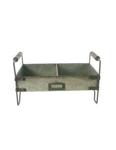 Jardinera rectangular de hierro con dos casillas para plantas. Macetero recipiente de sobremesa estilo vintage 2