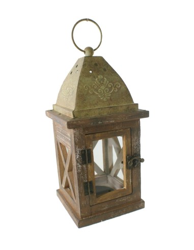 Grande lanterne en bois et métal de style rustique avec poignée de maintien ou pour accrocher la décoration de la maison