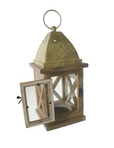 Grande lanterne en bois et métal de style rustique avec poignée de maintien ou pour accrocher la décoration de la maison 2