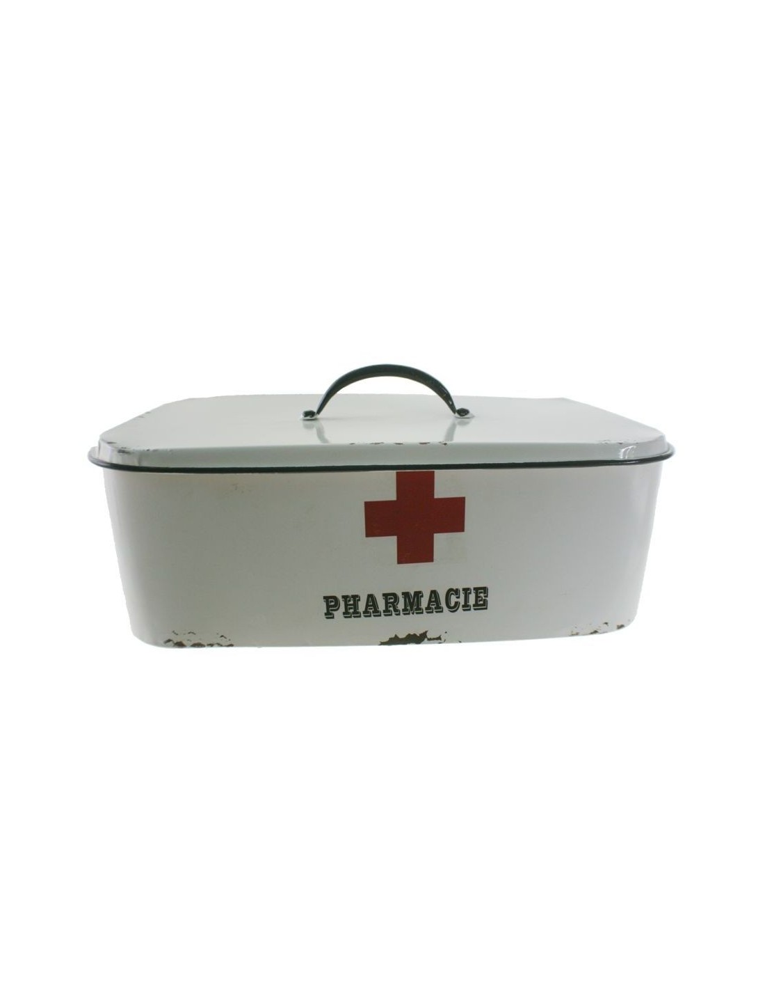 Caixa per emmagatzemar medicines de metall color blanc estil vintageolor blanc. Mesures: 37x20 cm.