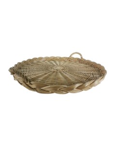 Plateau rond en osier avec poignées de couleur naturelle pour organiser et ranger les vêtements en fer. Dimensions : Ø60 cm. 2