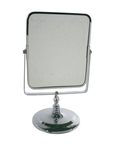 Miroir chromé pour salle de bain ou vanité avec grossissement, design moderne en verre double face.