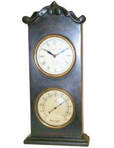 Reloj de pared y sobremesa de madera de dos esferas con higrómetro decoración para el hogar estilo rustico. Medidas: 36x17x6 cm.