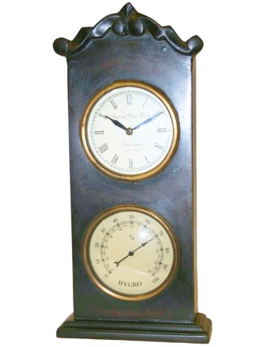 Horloge en bois avec deux sphères avec décoration rustique hygromètre 