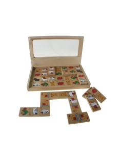 Dominó de madera animales de granja juego infantil para trabajar la asociación de imágenes 2